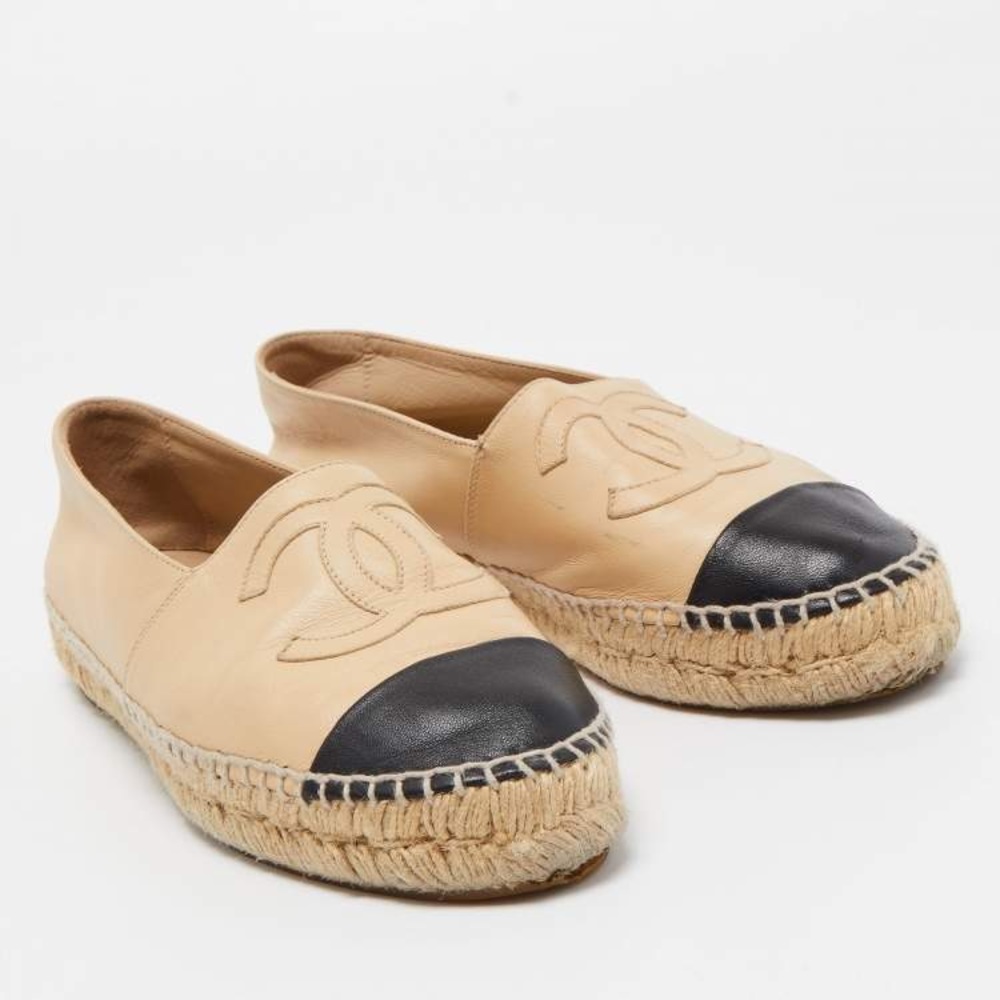 Chanel Beige/Black Lambskin Espadrilles